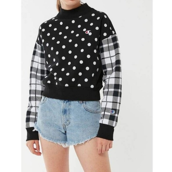 Champion x Urban Outfitters Mixed Print Mock Neck Sweatshirt  Small - Picture 1 of 12